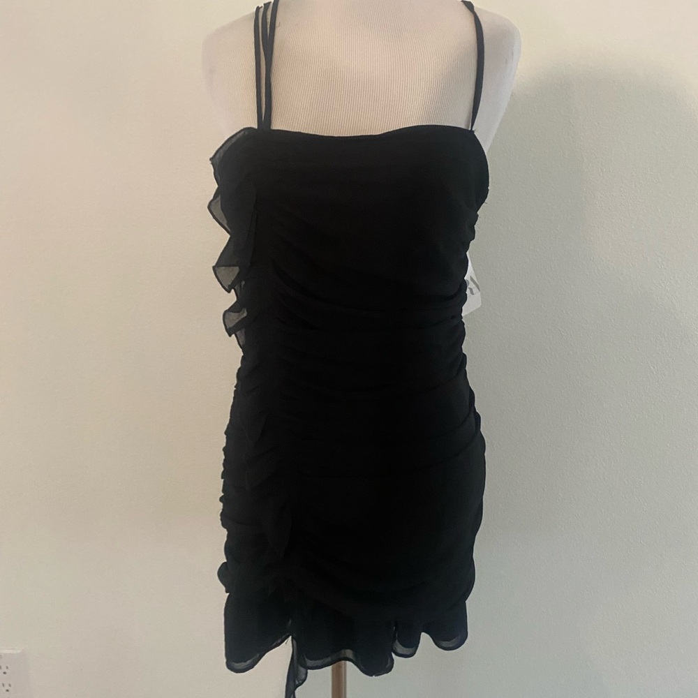 Zara Black Mini Dress with Ruffle Detail